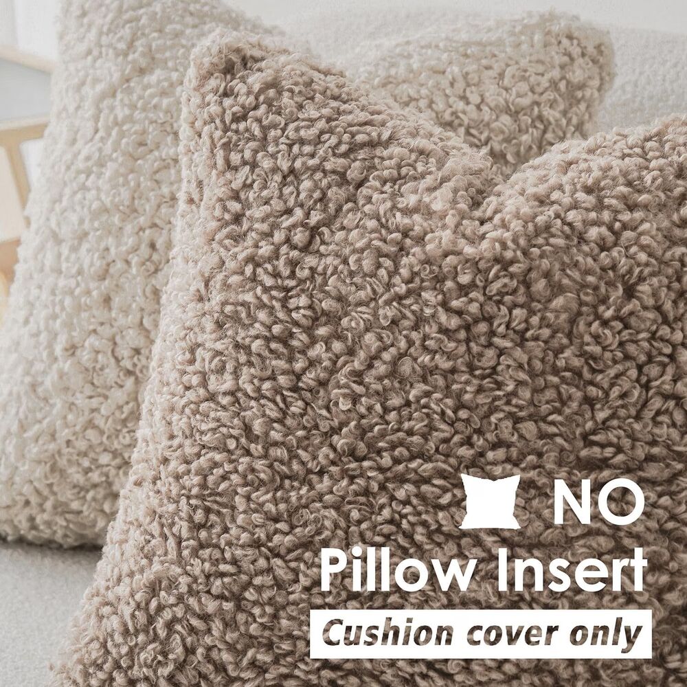 Set of 2 Curly Teddy Wool Pillow Covers 12X20 Khaki Faux Fur Set of 2 NEW